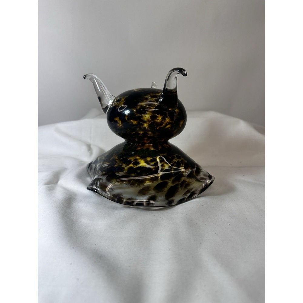 Murano Art Glass Amber, Yellow Tortoise Shell Ruffled 3 Footed Bowl Dish Signed - Picture 10 of 13